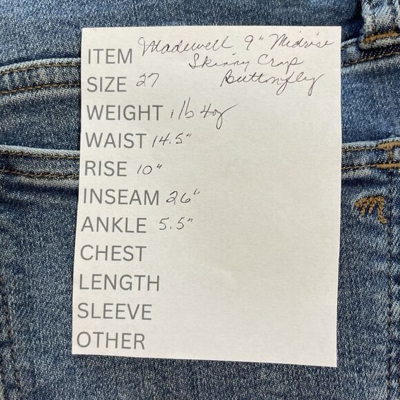 Madewell Jeans Women’s 27 Blue Medium Wash 9” Mid-Rise Skinny Crop Button Fly - Picture 11 of 11